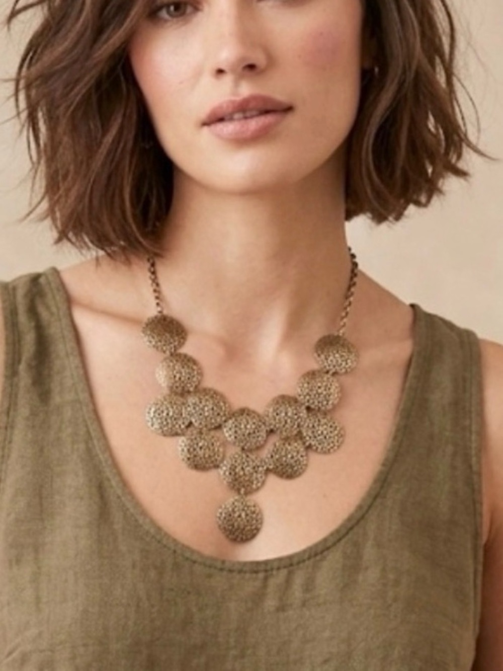 Vintage Gold Boho Filigree Bib Necklace Ornate Lace Medallion Women Jewelry